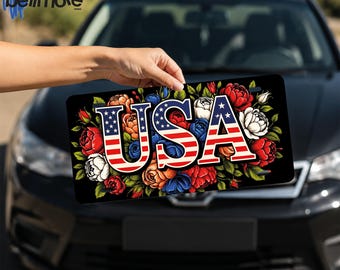 America 250th Anniversary License Plate | 1776–2026 Patriotic USA Car Tag | Floral American Flag Aluminum Plate | Independence Day Gift