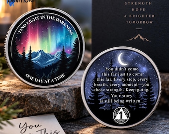 Personalized Sobriety Coin Any Year | Northern Lights AA Chip | Custom Recovery Token | Sober Birthday Gift | Celebrate Sobriety Milestones