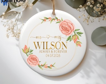 Personalized Mr  Mrs Ornament | Custom Wedding Ceramic Ornament | Always & Forever Anniversary Gift | Couple Surname Keepsake | Wedding Gift