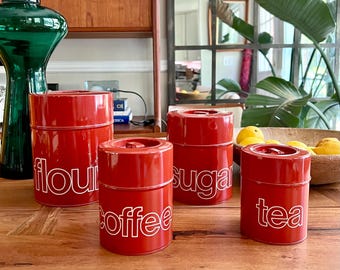 Vintage Ransburg Rooster Canister Set: Hand-painted Yellow Nesting