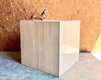 Vintage Post Modern Travertine Cube Side Table