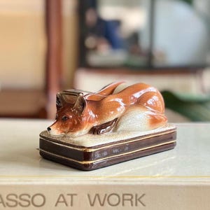 Vintage Ceramic Hand Painted Fox Tape Dispenser