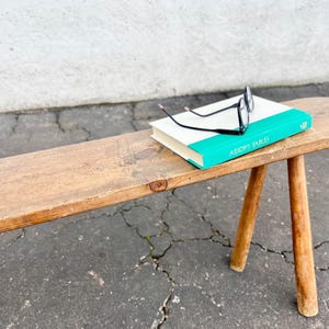 Antique Primitive French Pine Bench with Tapered Legs