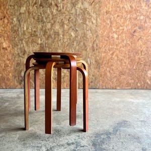 Set of 3 Bentwood Stools, Mid-Century Modern Side Tables in Alvar Aalto Style