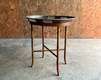 Maitland Smith Faux Bamboo and Solid Brass Side Table, Tray Table