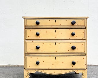 Antique 19th c Folk Art Painted Pine Chest of Drawers / Dresser,  Ochre Paint