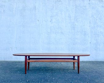 Mid-Century Modern Surfboard Style Walnut Coffee Table by Henredon Heritage