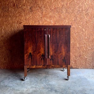 Torbjorn Afdal Mid Century Danish Modern Rosewood Expandable Bar Cart or Bar Cabinet