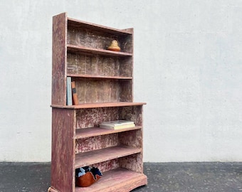 19th Century American Primitive Step Back Cupboard in Original Red Wash