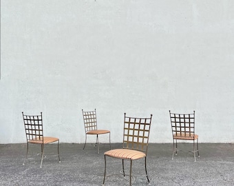 Set of Four Charleston Forge Hand-Forged Wrought Iron Lattice Back Dining Chairs