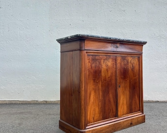 19th Century French Louis Philippe Marble-Top Cabinet in Figured Walnut