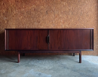 Kai Kristiansen Mid Century Danish Modern Rosewood Tambour Credenza and Hutch