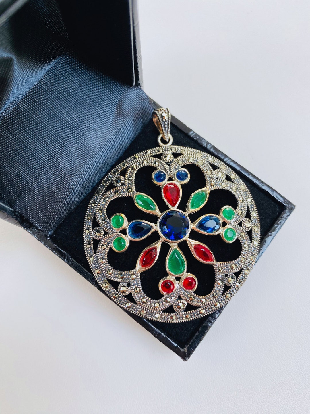 Mantraroma - Collier Pendentif Ovale SAMA En Argent 925 Avec Pierre Précieuse | Cordon Coton Noir Réglable ~80cm
