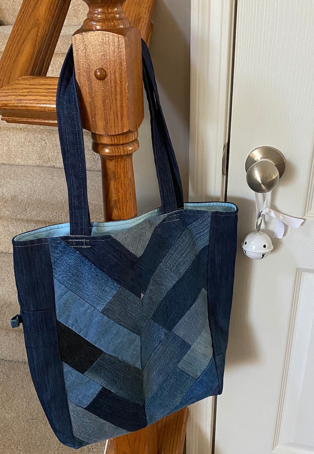 Denim Tote Bag | Patchwork | Herringbone - Etsy
