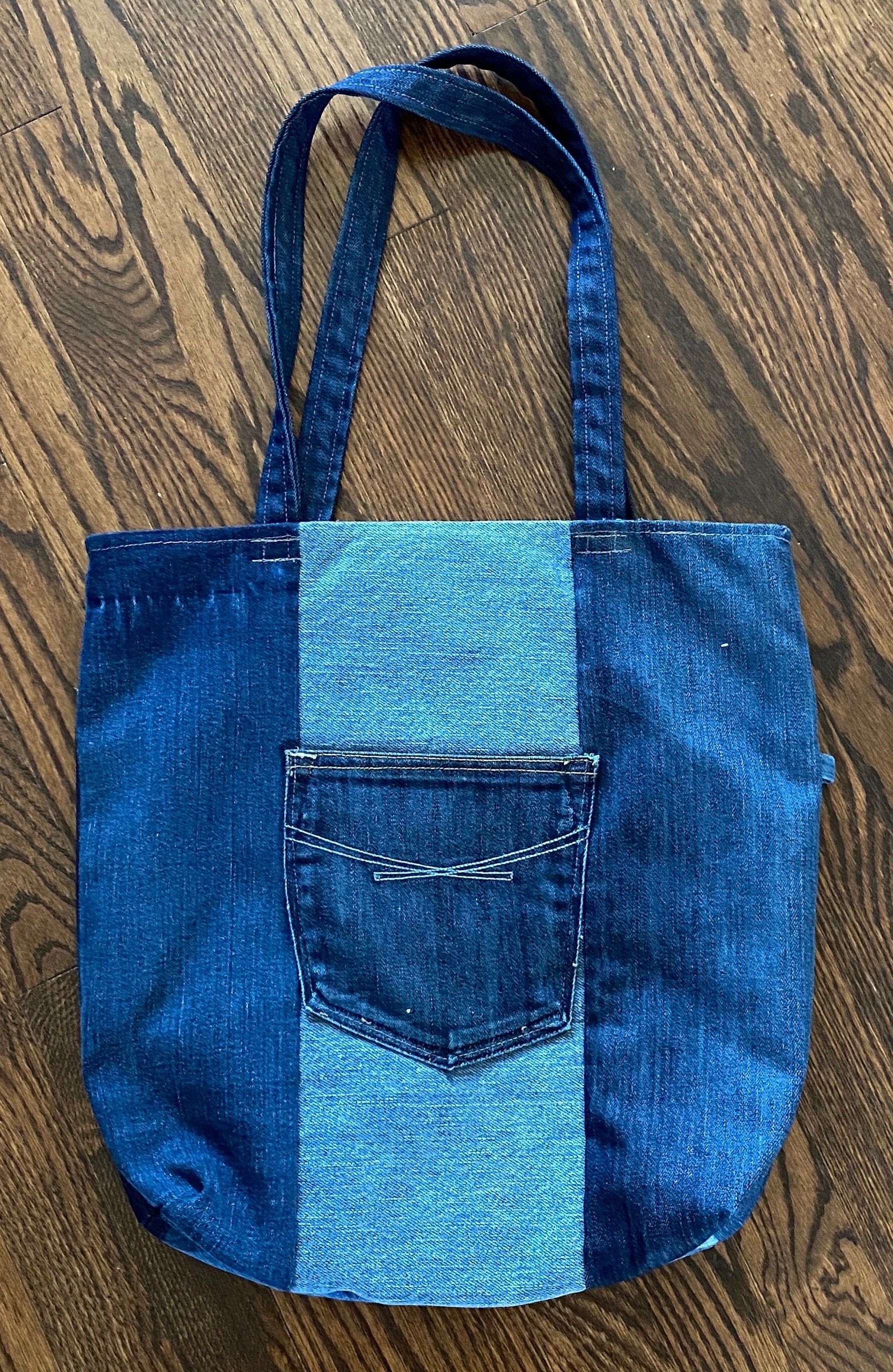 Denim Tote Bag | Patchwork | Herringbone - Etsy