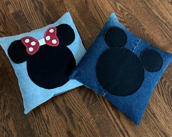 Denim Throw Pillows | Patchwork | Minnie and Mickey