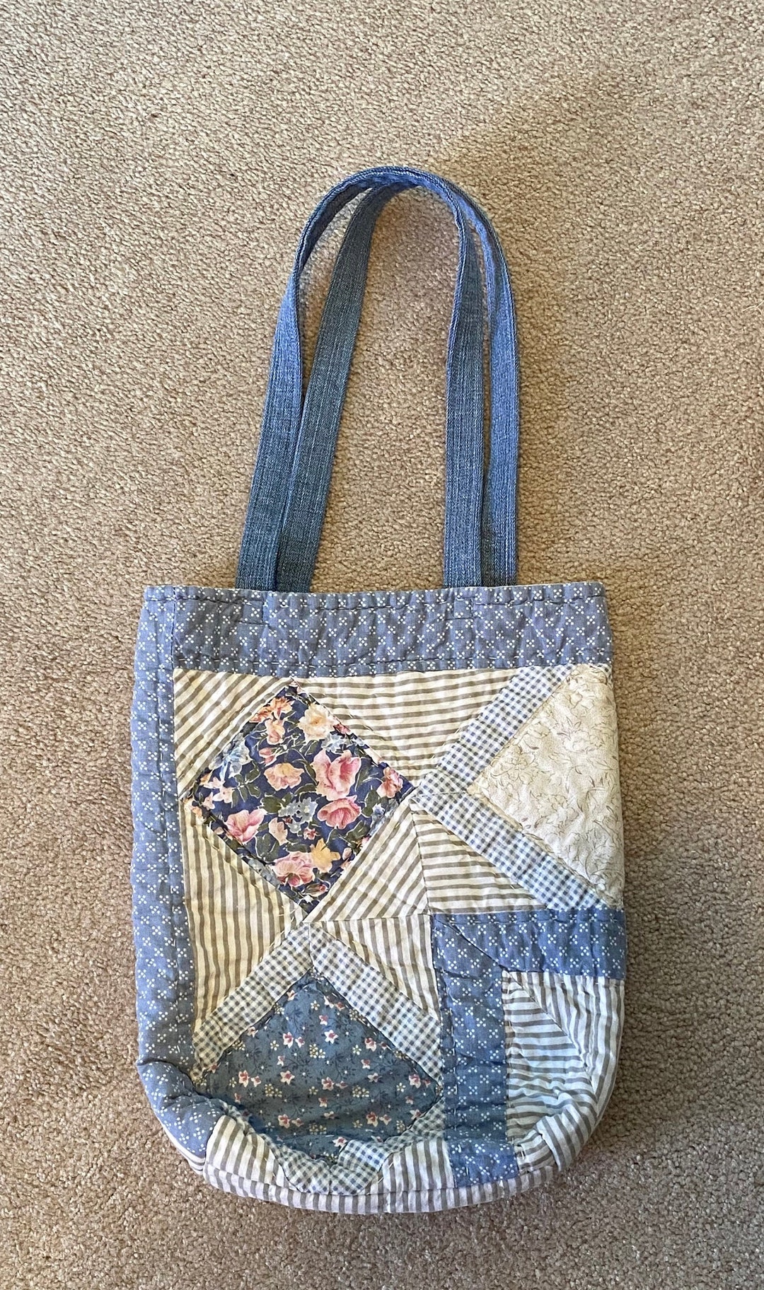 Vintage Quilted Tote Bag Patchwork Vintage Blue Floral 2 - Etsy