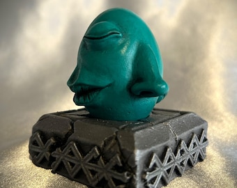 Turquoise Surrealistic Egg Sculpture with Runic Base