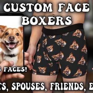 Calzoncillos boxer faciales personalizados, ropa interior personalizada para mascotas, boxeadores de texto personalizados, regalo de papá, regalo de mamá, regalo para ella, regalo para él