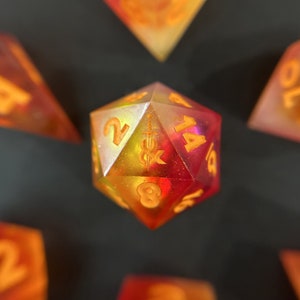 FIREBALL - 7 Piece Polyhedral Sharp Edge Resin Dice Set For Tabletop Gaming