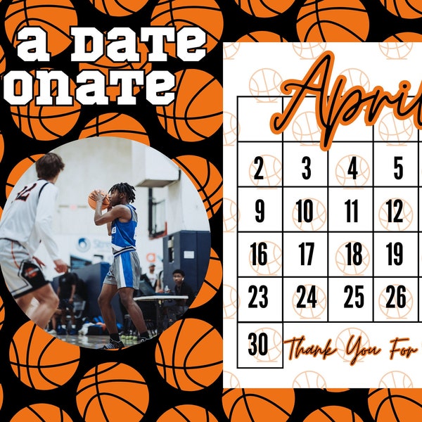 Customizable, Basketball Fundraiser, April Calendar, Digital Download, Instant Download