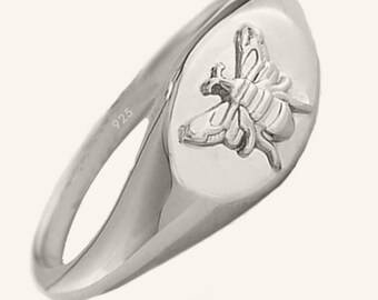 14K gouden zegelring honingbij, bijenring, sierlijke zegelring, zegelring, minimalistische ring, cadeau voor haar/hem, bijenkoningin zegelring