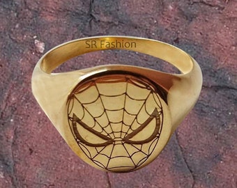 Spiderman Engraving Band Ring, Spiderman Ring, Spiderman Facemask Ring, Personalized Ring, Birthday Gift for Her/Him - 925 Sterling Silver
