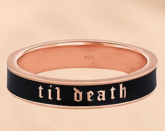 Anillo de banda de esmalte negro de 4 mm, anillo de plata de ley 925, anillo apilable de promesa personalizado