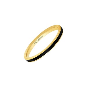 Anello a fascia in smalto nero semplice largo 2 mm, fascia in ceramica, anello delicato, anello minimalista, anello impilabile, regalo per San Valentino - argento sterling 925