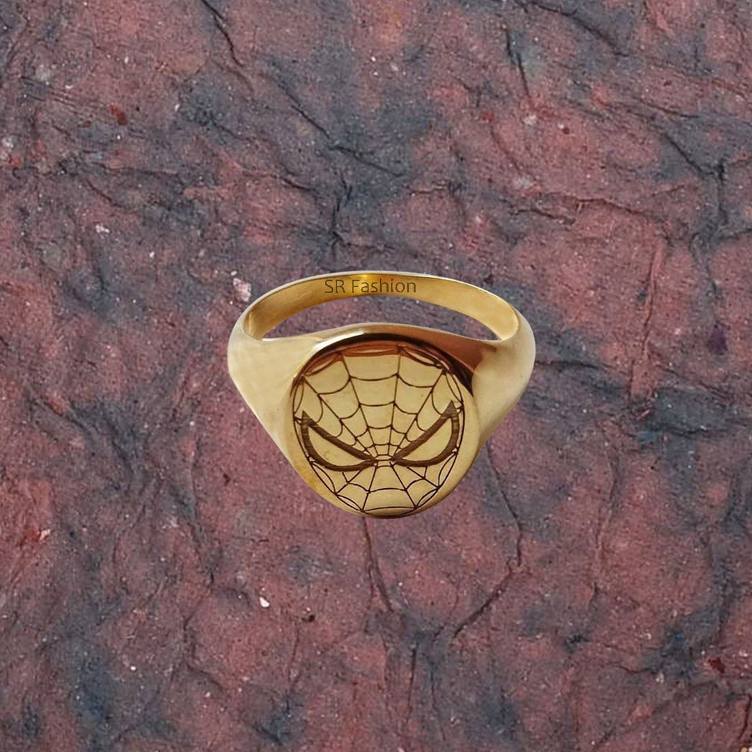 Spiderman Engraving Band Ring, Spiderman Ring, Spiderman Facemask Ring