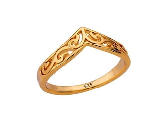 Chevron Ring, V Shape Band Ring, Chevron Filigree Ring, Dainty Ring, Midi Ring, Wishbone Ring, Valentines Day Gift - 925 Sterling Silver
