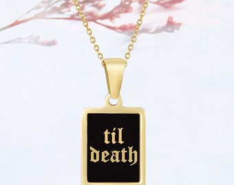 Til Death Monogram hanger ketting, zwart emaille hanger ketting, Til Death hanger, rechthoek hanger, cadeau voor haar/hem - 925 zilver