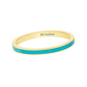 2mm Wide Plain Turquoise Enamel Band Ring, Ceramic Band, Dainty Minimalist Ring, Stacking Ring, Valentines Day Gift - 925 Sterling Silver