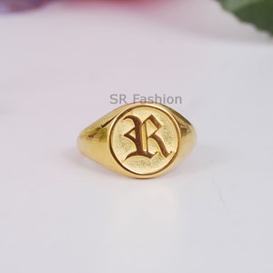 Anillo con sello de letra inicial - Anillo inglés antiguo - Anillo con monograma - Anillo con sello de letra personalizado - Regalo de San Valentín - Plata 925