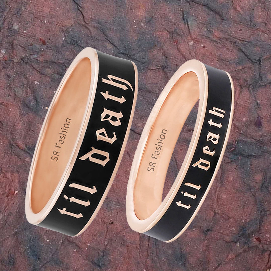 4mm Rose Gold Band 4mm Wide Til Death Black White Enamel Band Ring