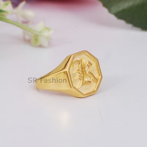 Anillo de sello con inicial personalizado - Anillo de sello inglés antiguo - Anillo de sello con letra personalizada - Regalo para él/ella - Plata de ley 925
