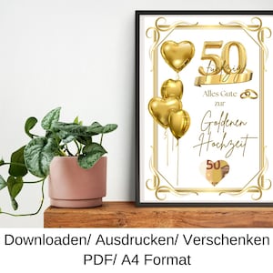 Goldene Hochzeit Geldgeschenk, Geschenkidee zur Goldhochzeit, Last Minute Geschenk, DIY Vorlage, PDF, Download
