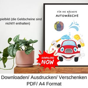 Cadeaubon voor autowasstraat, idee voor verjaardagscadeau, cadeaubon voor contant geld, last minute verjaardagscadeau, doe-het-zelfsjabloon, PDF, downloaden