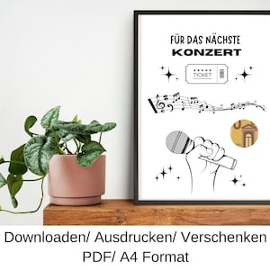 Konzert Gutschein, Geschenkidee zum Geburtstag, Geldgeschenk, Last Minute Geburtstagsgeschenk, DIY Vorlage, PDF, Download