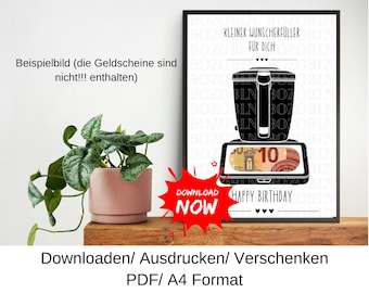 Thermomix Gutschein, Geschenkidee zum Geburtstag, Geldgeschenk, Last Minute Geburtstagsgeschenk, DIY Vorlage, PDF, Download