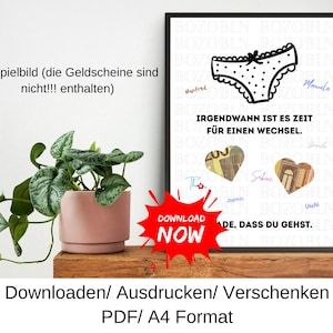 Könnte beinhalten: Ein gerahmter Druck mit schwarzem Rand zeigt eine Schwarz-Weiß-Illustration von Unterwäsche mit Punkten. Der Text "IRGENDWANN IST ES ZEIT FÜR EINEN WECHSEL" wird angezeigt. Eine rote Grafik "DOWNLOAD NOW" ist sichtbar.