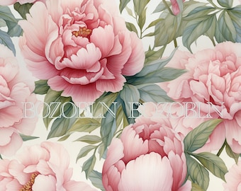 Peonies Watercolor Design. Seamless pattern. Digital download only