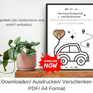 Geld cadeau voor het behalen van je rijbewijs, brandstofvoucher, cadeau-idee, last minute verjaardagscadeau, doe-het-zelf sjabloon, PDF, downloaden