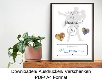 Regalo de dinero para bodas de plata, idea de regalo para las bodas de plata, regalo de última hora, plantilla DIY, PDF, descargar