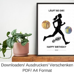 Geldgeschenk Geburtstag Sportlerin, Läuferin, Geschenkidee zum Geburtstag, Last Minute Geburtstagsgeschenk, DIY Vorlage, PDF, Download