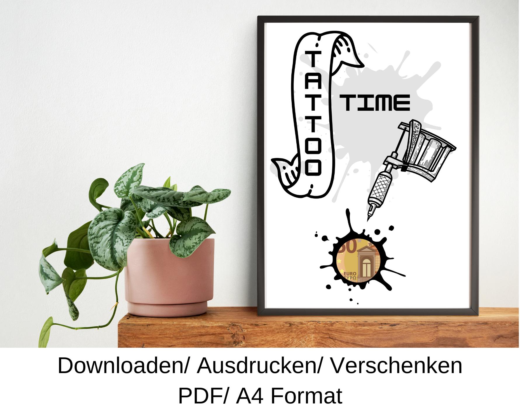 Tattoo voucher, birthday gift idea, cash gift, last minute birthday gift, DIY template, PDF, download