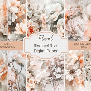 Aquarelle florale abstraite en blush et gris, papier numérique, mariage, invitation, scrapbook, papier, journal