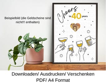 40e anniversaire, idée cadeau d'anniversaire, cadeau en espèces, cadeau d'anniversaire de dernière minute, modèle à faire soi-même, PDF, téléchargement