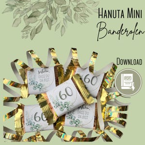 Hanuta Mini 60th Birthday Banner | It&#39;s great that you&#39;re here | Table Decoration, Guest Gift, Birthday, Diamond Wedding Giveaway PDF Download