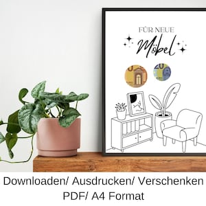 Möbel Umzug Einweihung Zuhause Gutschein, Geschenkidee, Geldgeschenk, Last Minute Geschenk, DIY Vorlage, PDF, Download